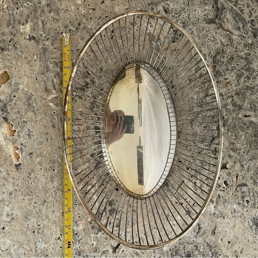 GORHAM vintage mid century modern silver wire fruit/bread oval basket home decor